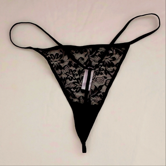 Black Lace V-String Panty, size 2X - Picture 2 of 6